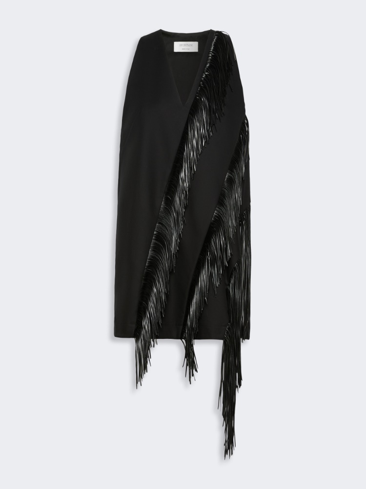 Fringed twill mini dress - BLACK