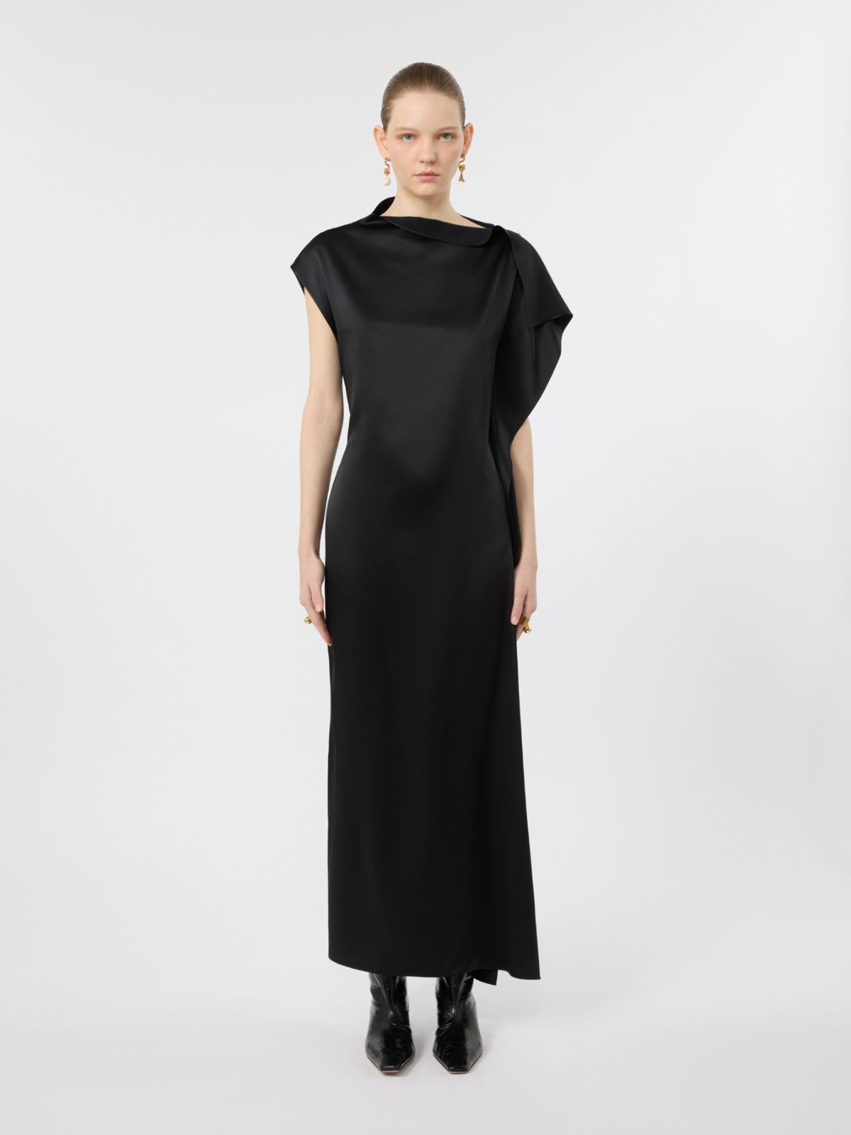Long silk dress with ruffle detail - BLACK - Max Mara - 2