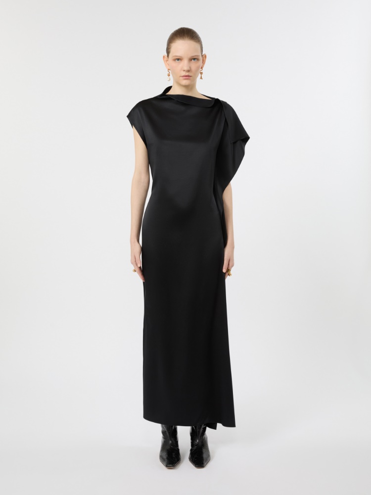 Long silk dress with ruffle detail - BLACK - Max Mara - 2