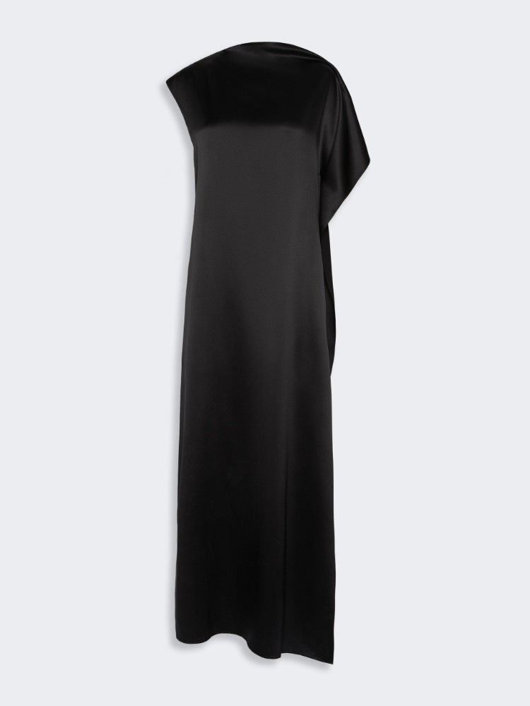 Long silk dress with ruffle detail - BLACK