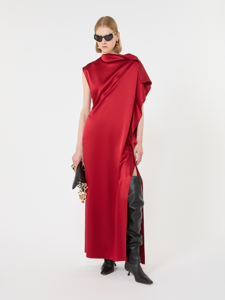 Long silk dress with ruffle detail - RUBY