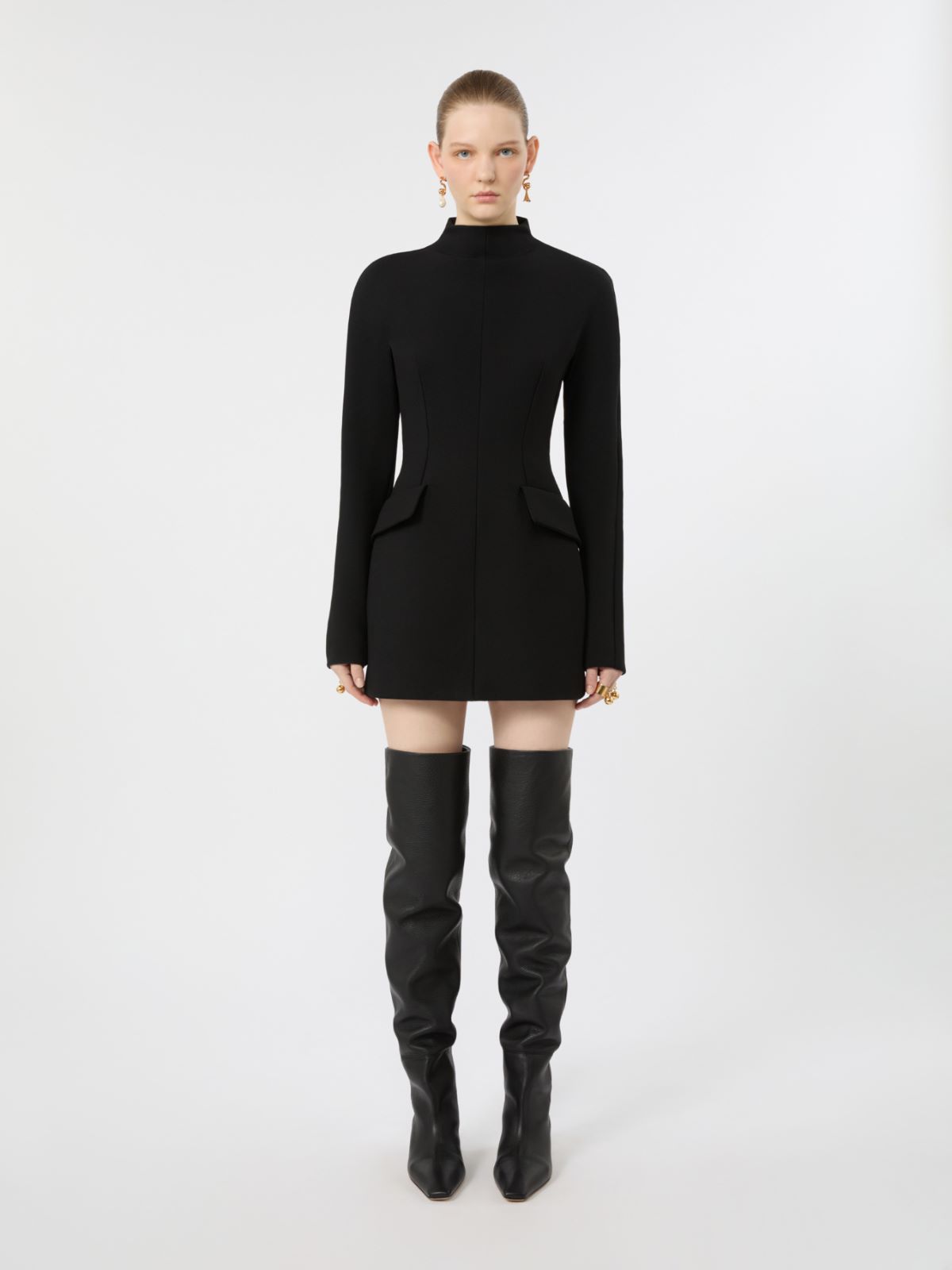 Short stretch wool-blend hourglass dress - BLACK - Max Mara - 2