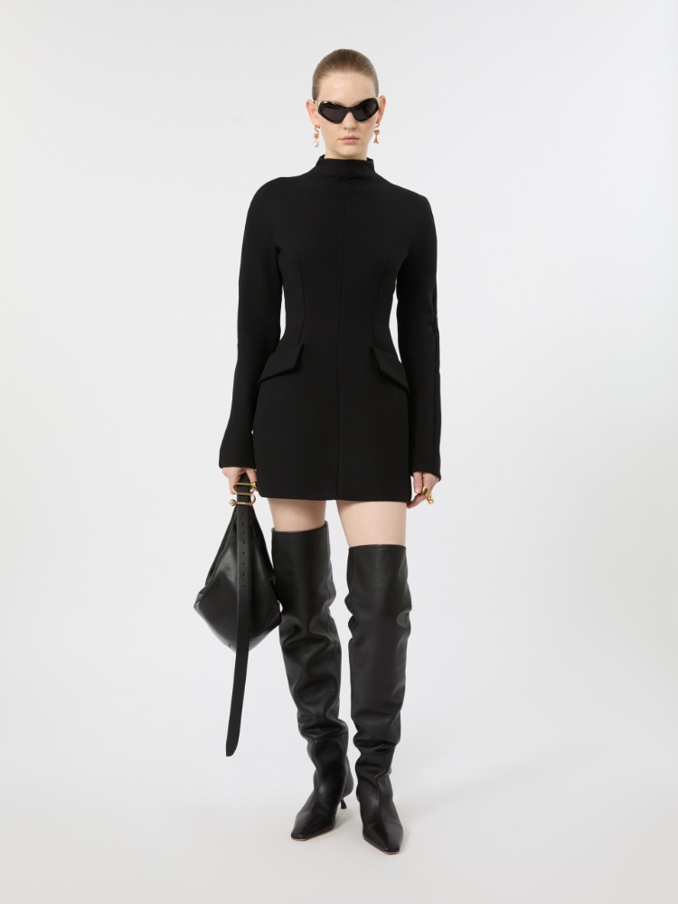 Short stretch wool-blend hourglass dress - BLACK - Max Mara