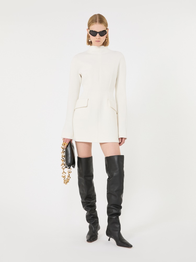 Short stretch wool-blend hourglass dress - MILK