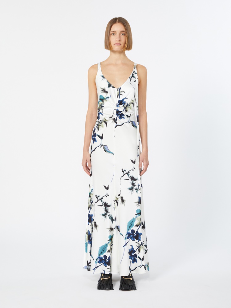 Slim-fit long satin dress - WHITE - 2