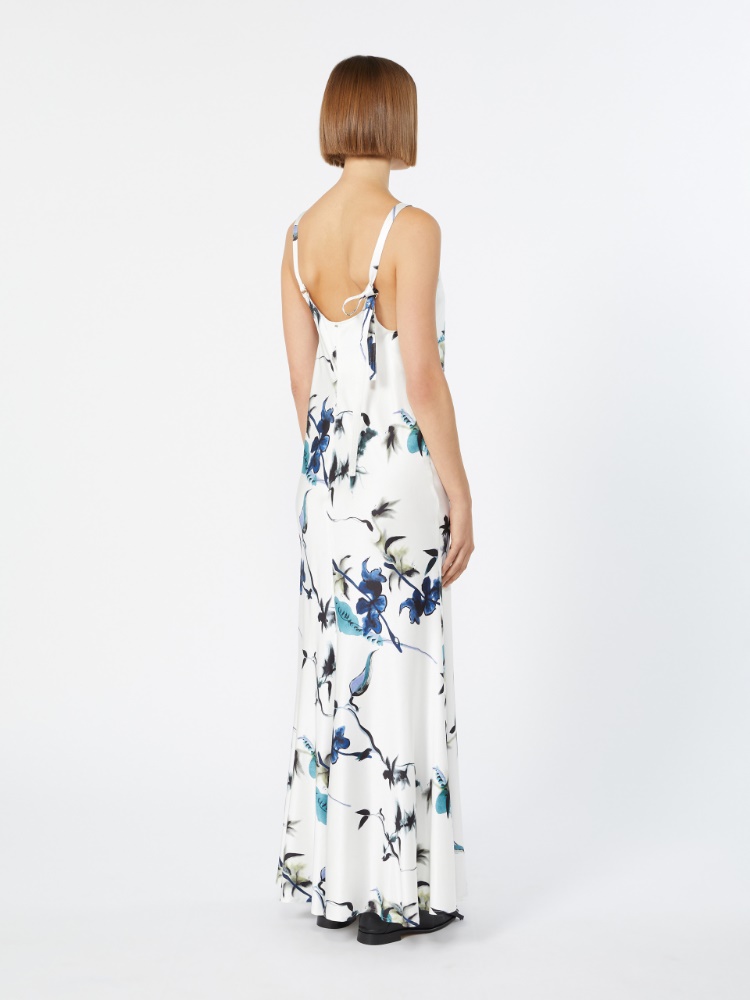 Slim-fit long satin dress - WHITE - 3