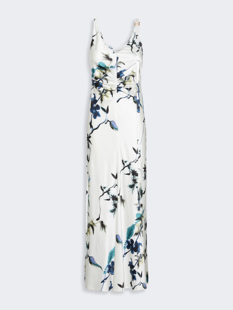 Slim-fit long satin dress - WHITE - 5