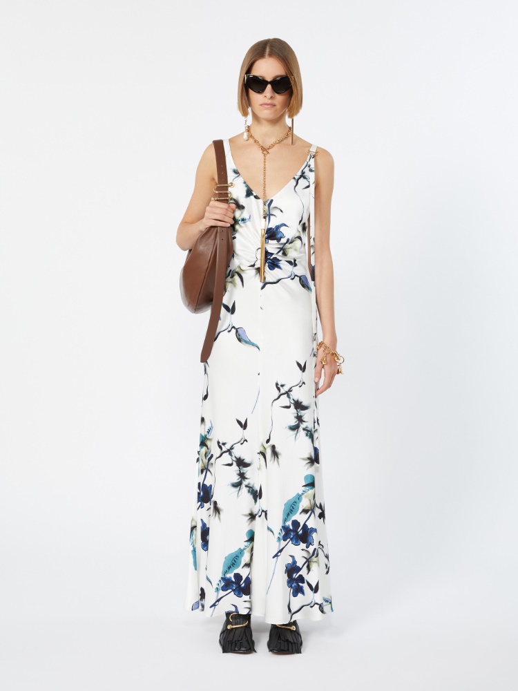 Slim-fit long satin dress - WHITE - 1