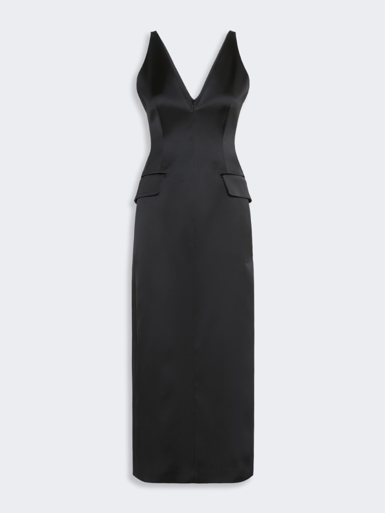 Long stretch satin dress - BLACK
