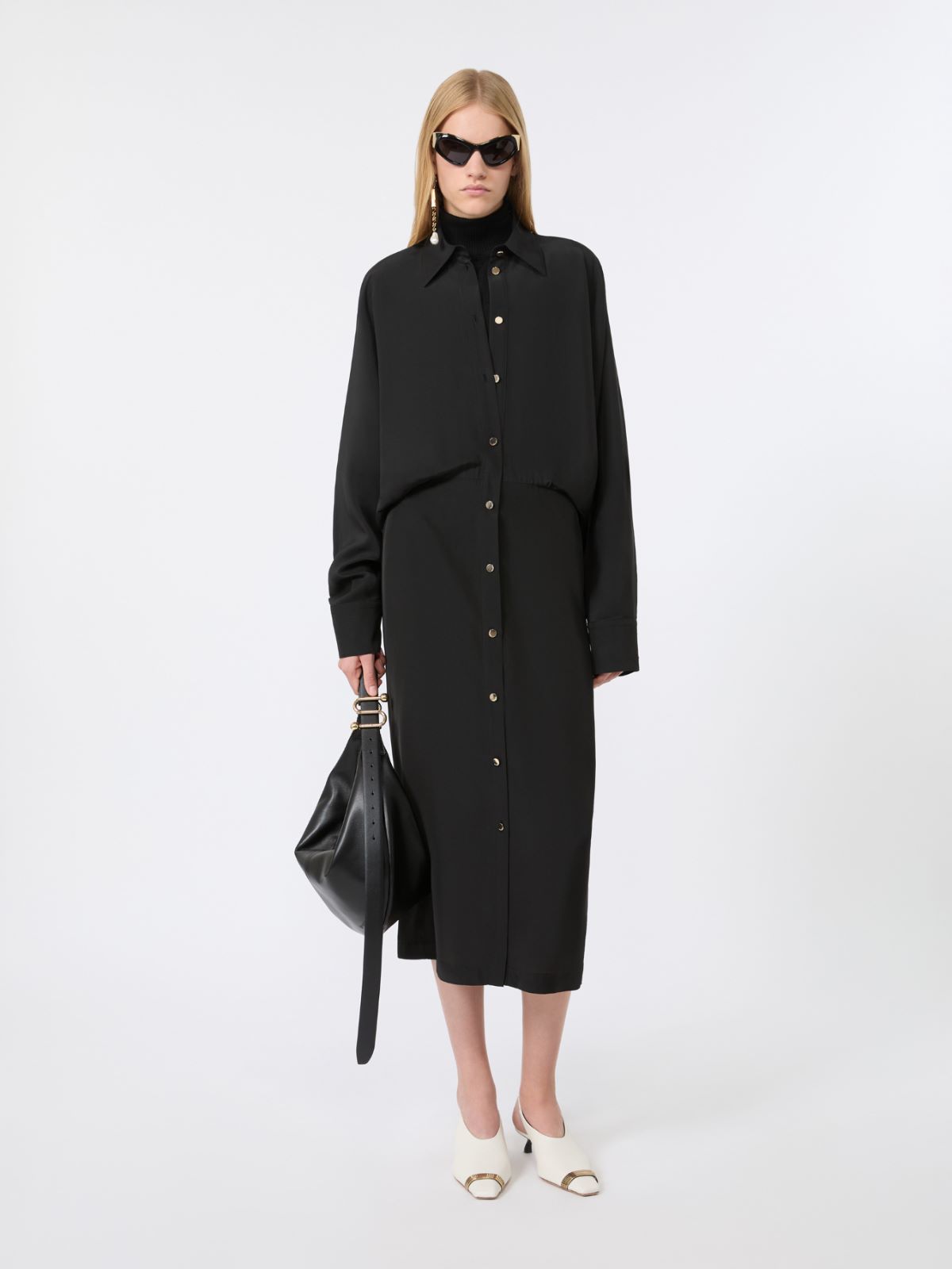 Oversized viscose shirt dress - BLACK - Max Mara