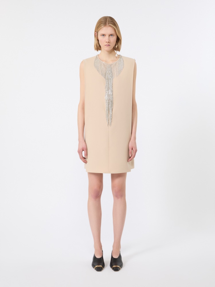 Rhinestone-adorned sleeveless cady mini dress - BEIGE - 2