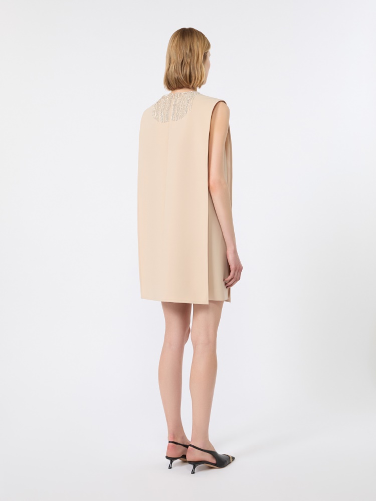 Rhinestone-adorned sleeveless cady mini dress - BEIGE - 3