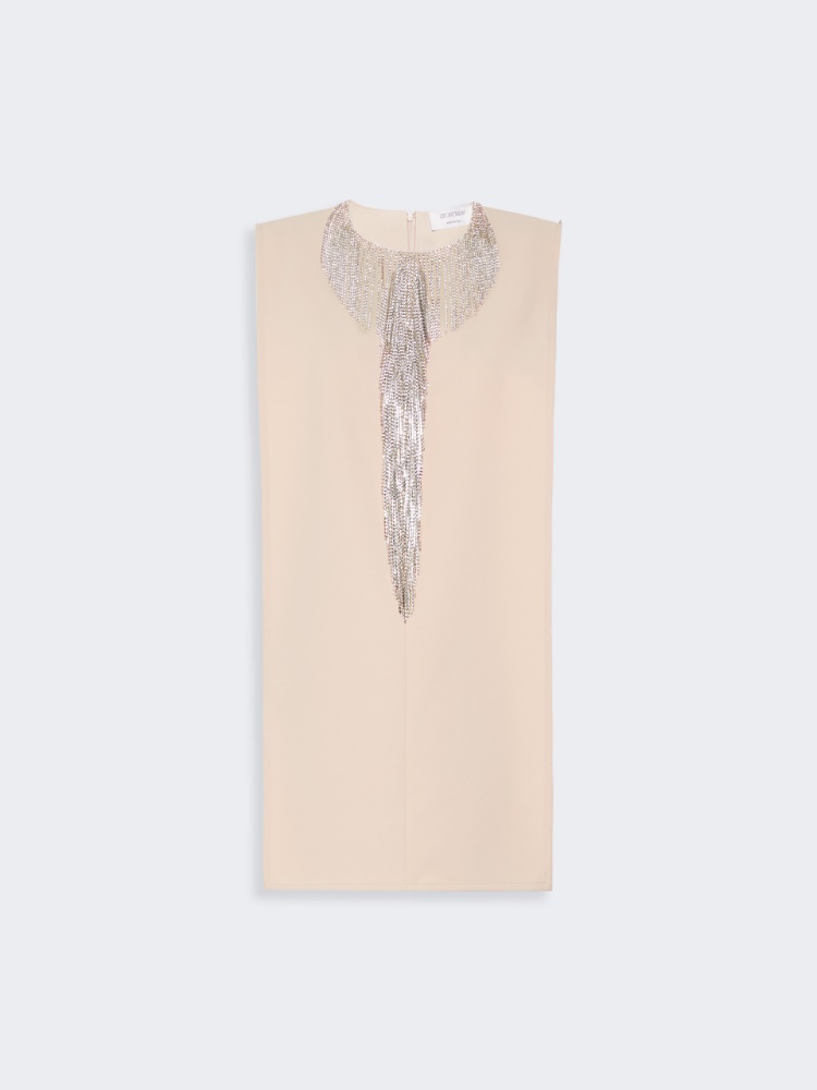 Rhinestone-adorned sleeveless cady mini dress - BEIGE