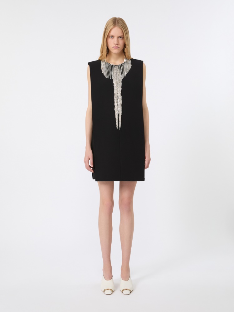 Rhinestone-adorned sleeveless cady mini dress - BLACK - 2