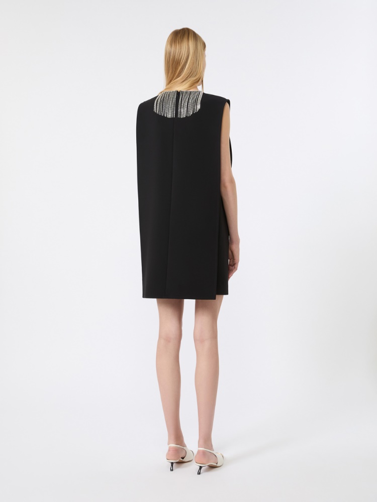 Rhinestone-adorned sleeveless cady mini dress - BLACK - 3