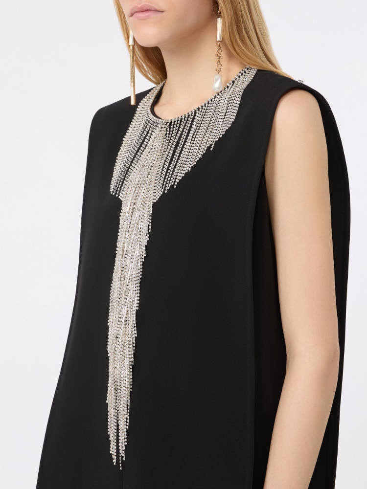 Rhinestone-adorned sleeveless cady mini dress - BLACK - 4