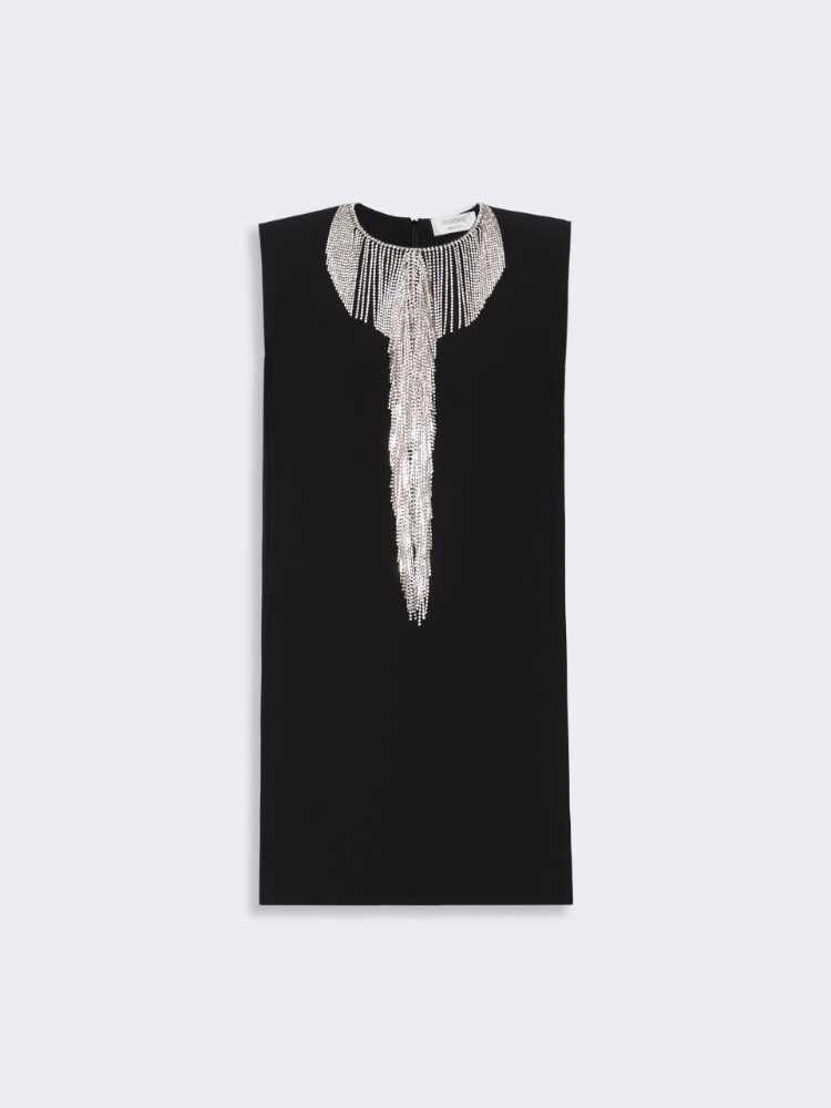 Rhinestone-adorned sleeveless cady mini dress - BLACK - 5