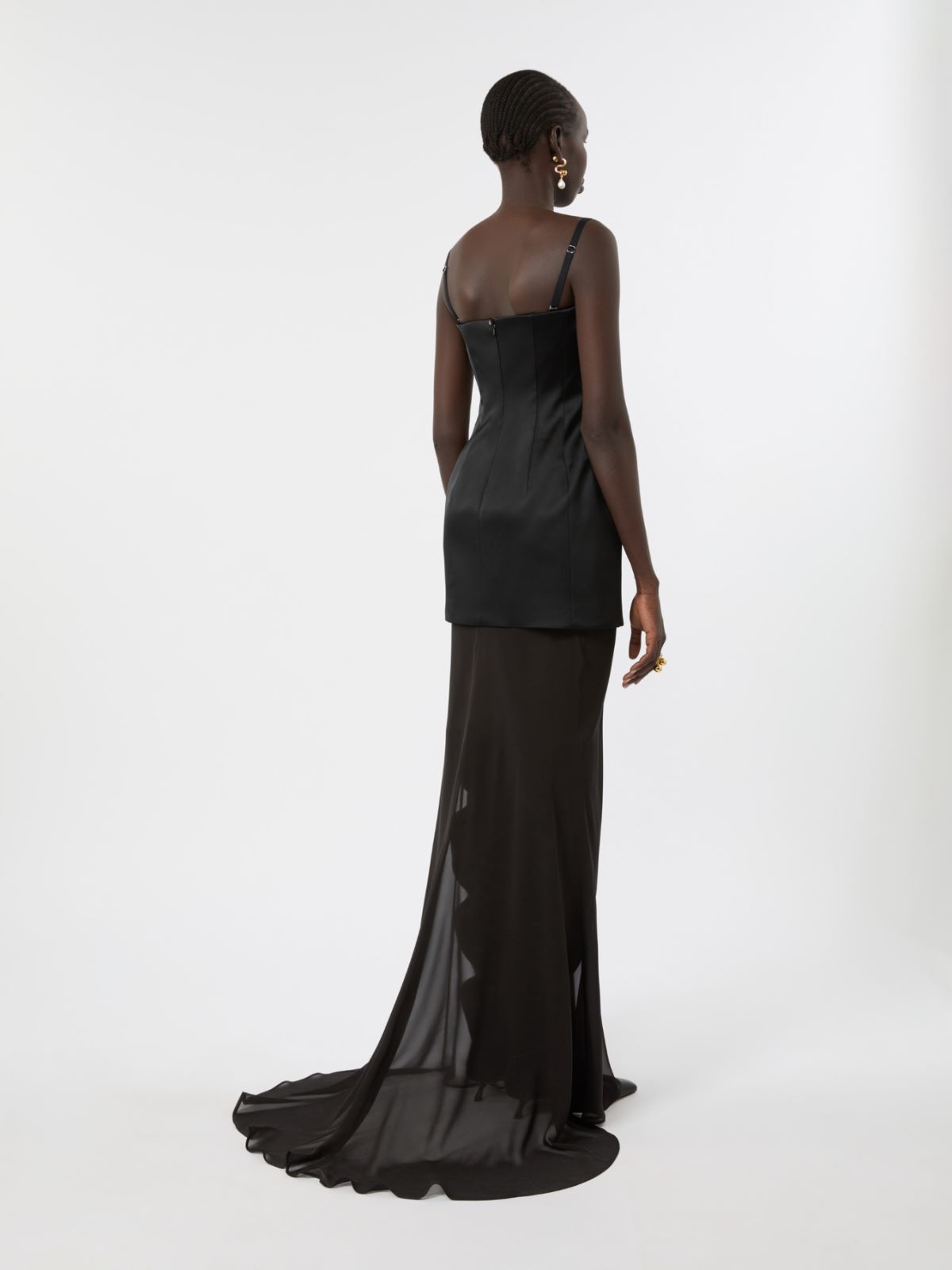 Long stretch satin two-piece dress - BLACK - Max Mara - 3