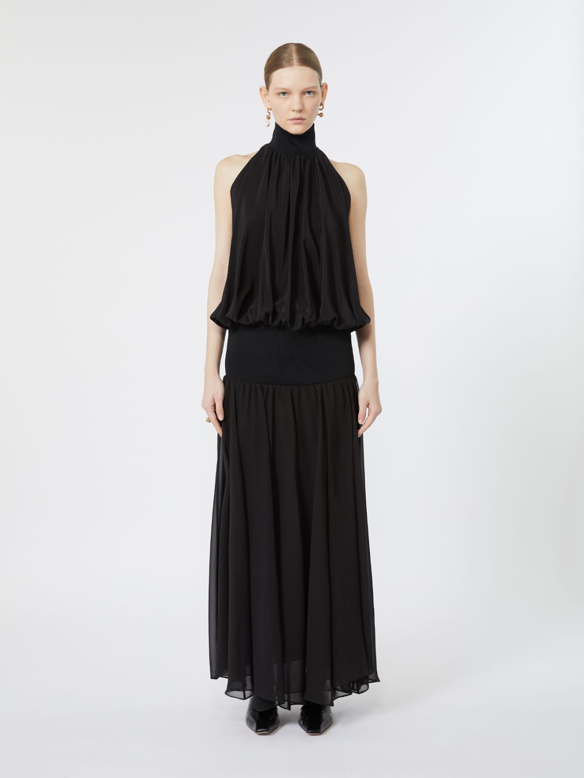 Long silk georgette dress - BLACK - Max Mara - 2