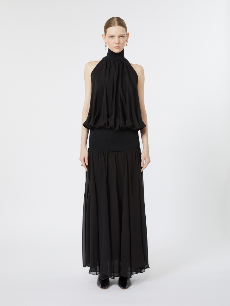 Long silk georgette dress - BLACK - Max Mara - 2