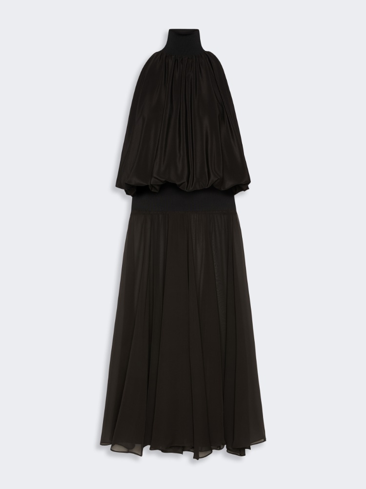 Long silk georgette dress - BLACK