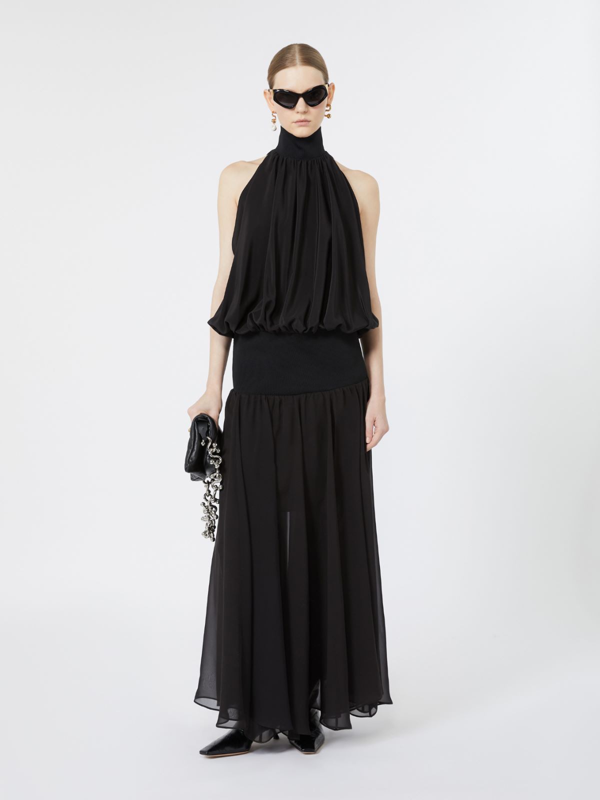 Long silk georgette dress - BLACK - Max Mara