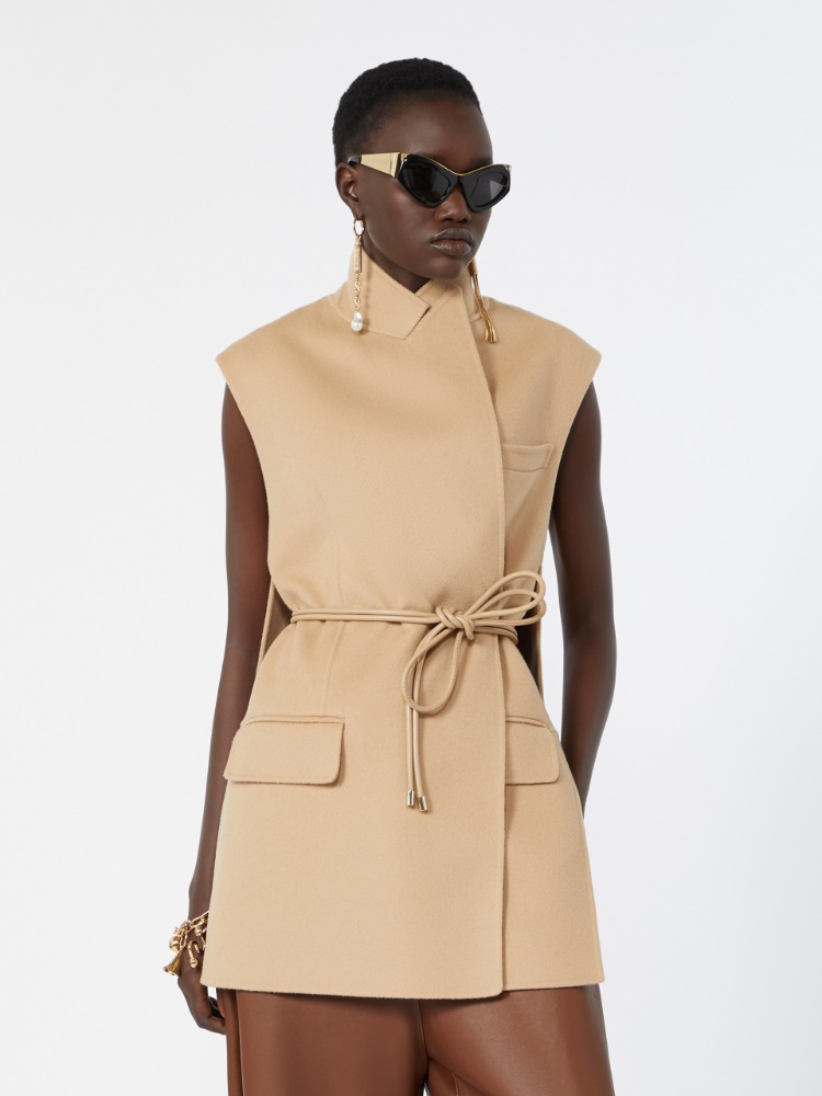 Blazer smanicato in double di pura lana - CAMMELLO - 4