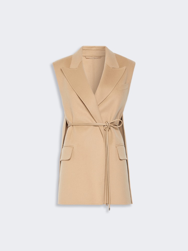Sleeveless blazer in pure wool double fabric - CAMEL