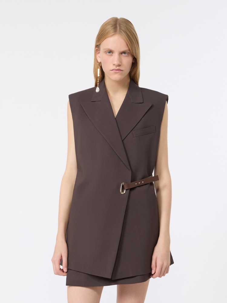 Sleeveless stretch viscose blazer - CHOCOLATE - 2