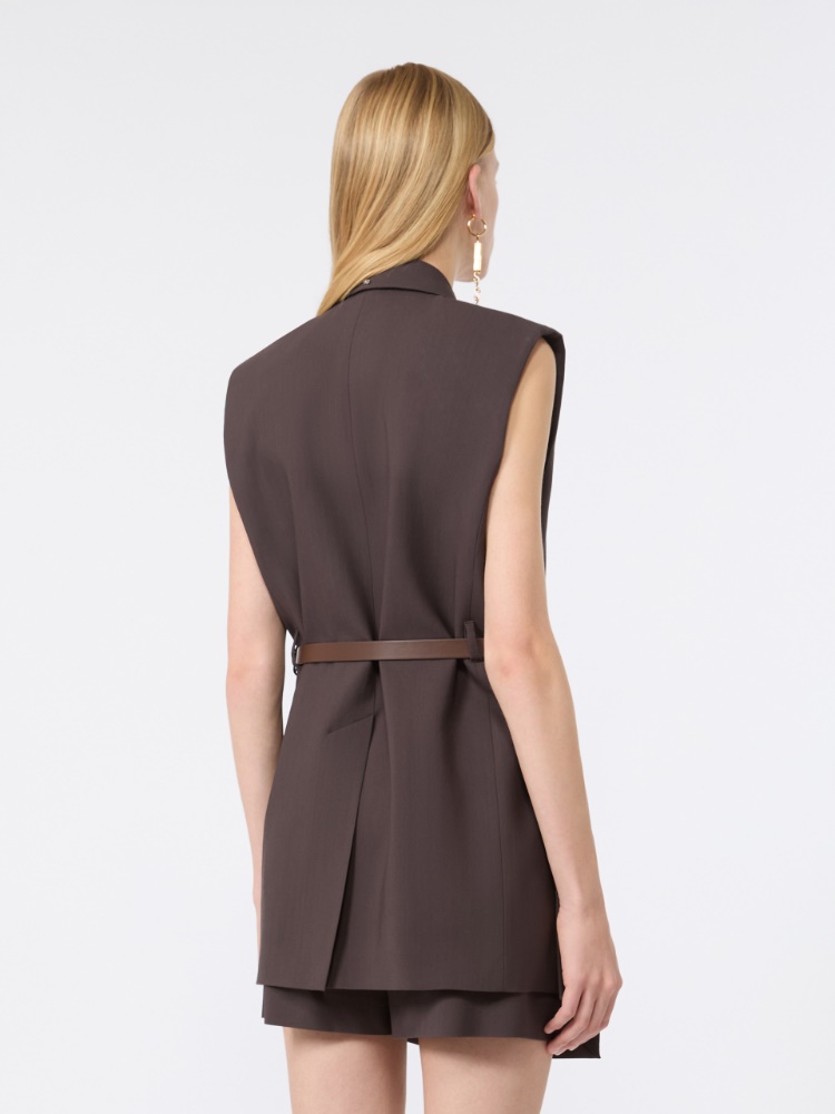 Sleeveless stretch viscose blazer - CHOCOLATE - 3