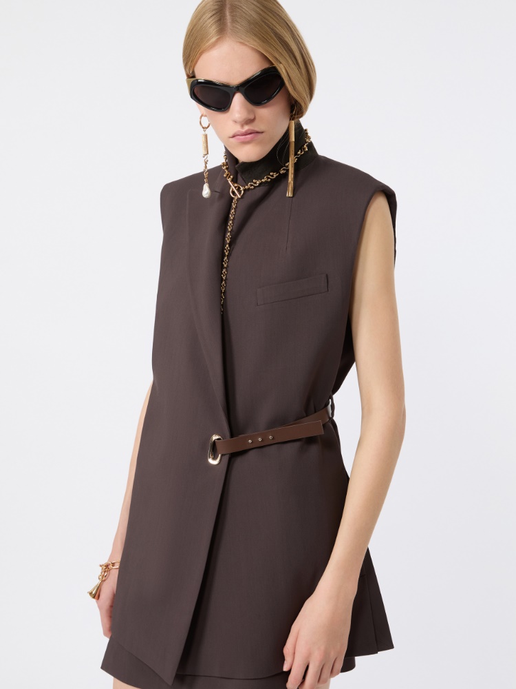 Sleeveless stretch viscose blazer - CHOCOLATE - 4