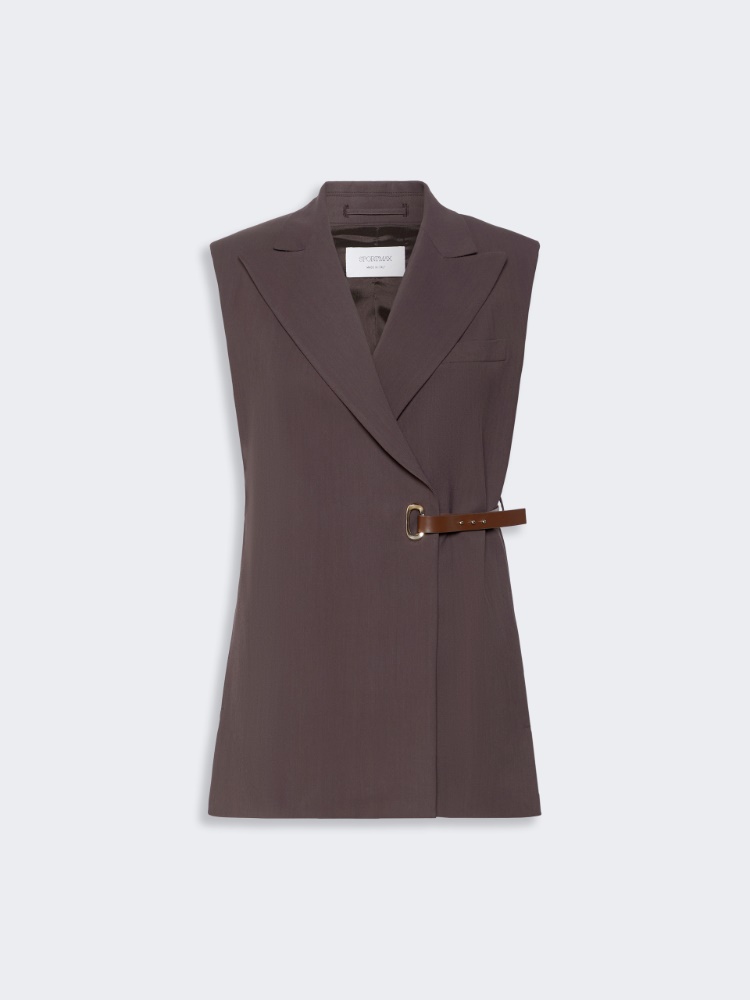 Sleeveless stretch viscose blazer - CHOCOLATE