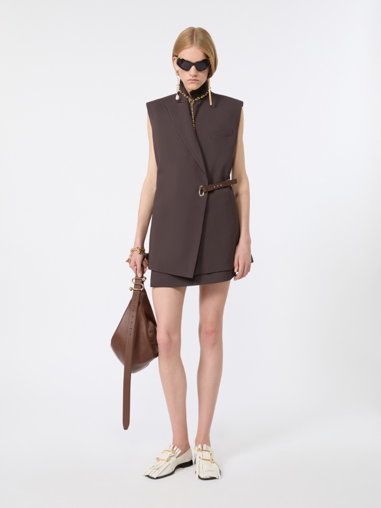 Sleeveless stretch viscose blazer - CHOCOLATE - 1