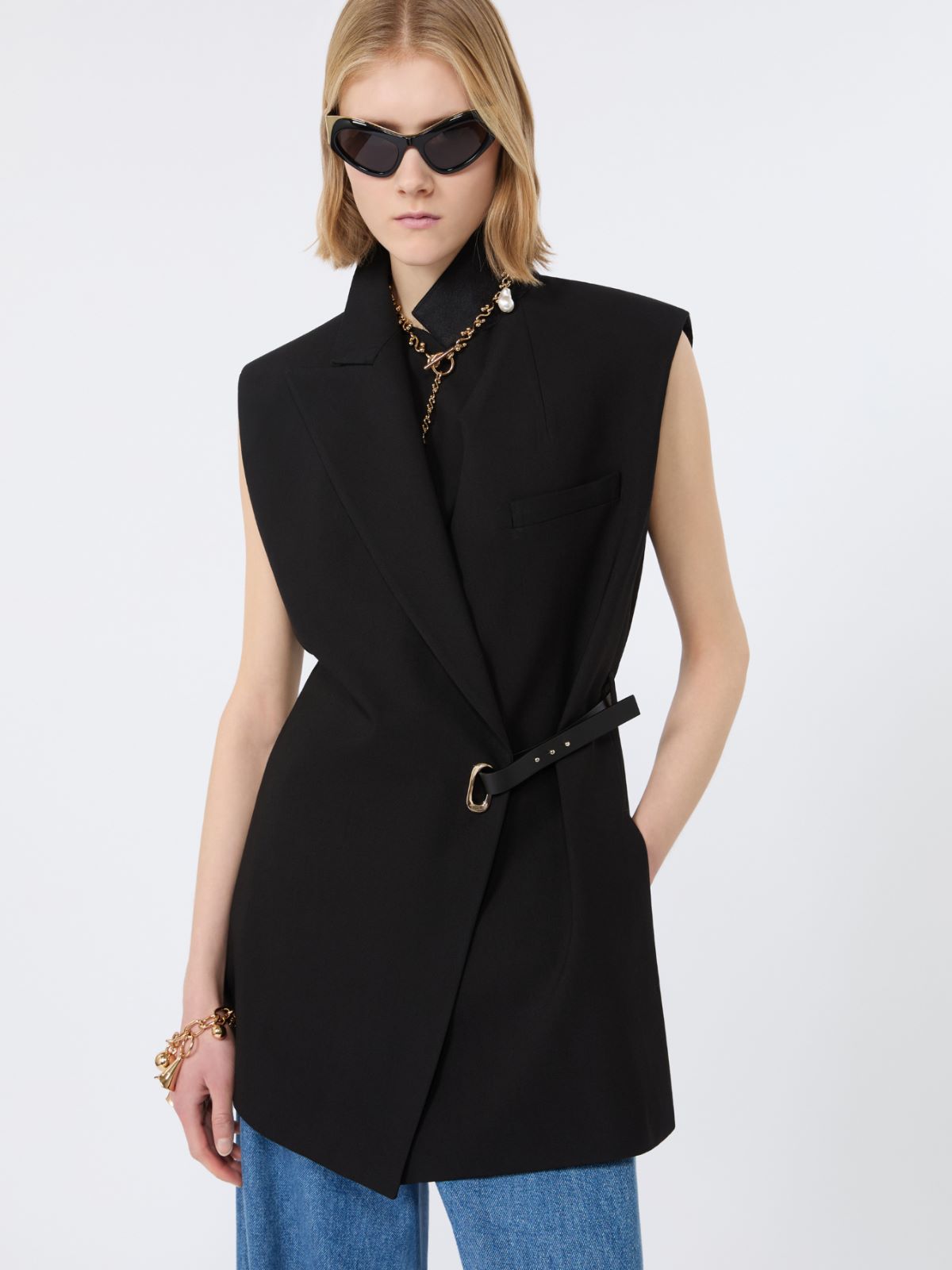 Sleeveless stretch viscose blazer - BLACK - Max Mara - 4