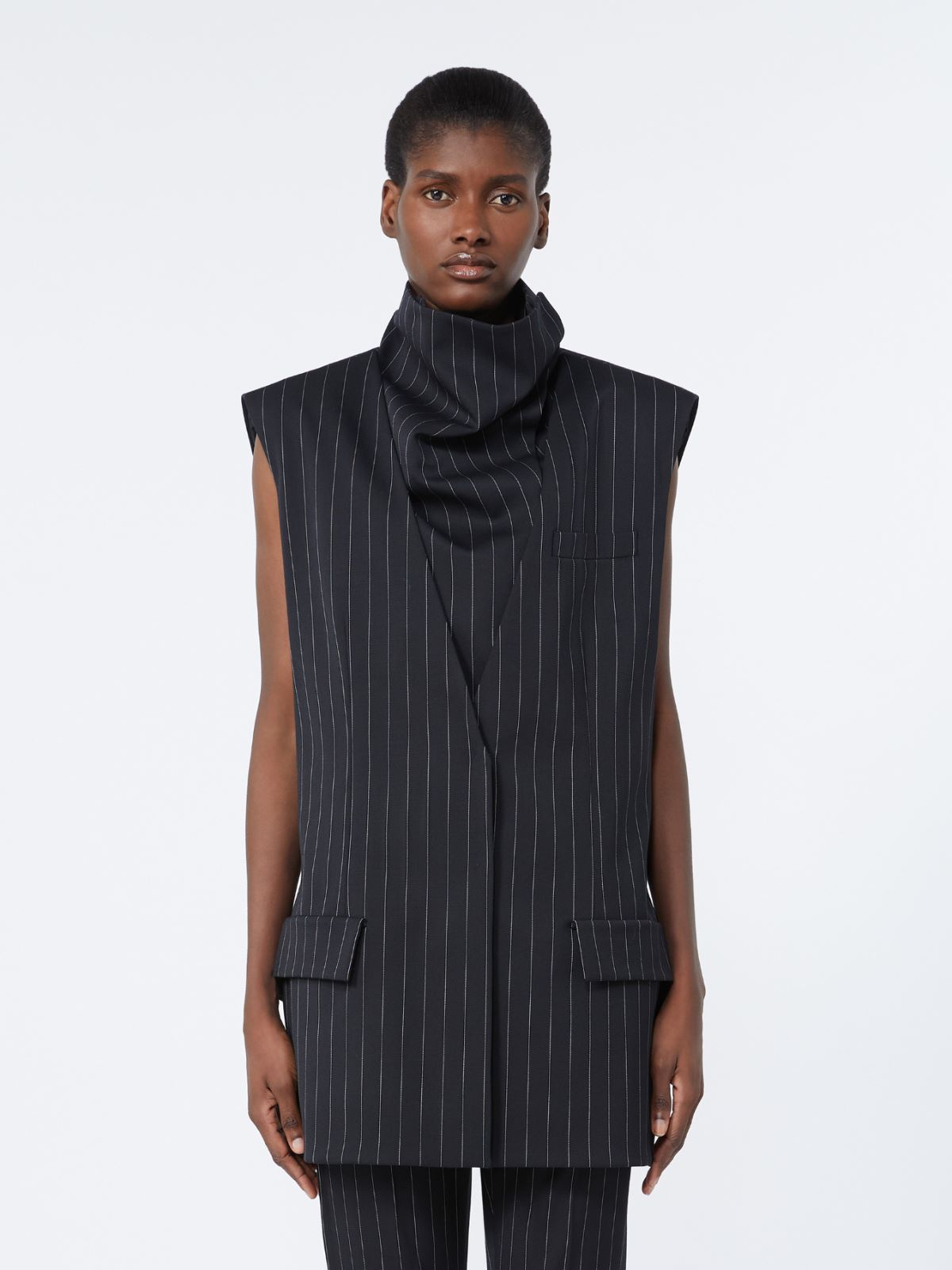 Sleeveless pinstripe wool jacket - BLACK - Max Mara - 2