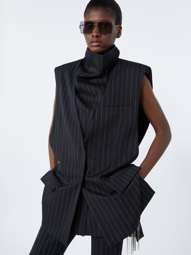 Sleeveless pinstripe wool jacket - BLACK - Max Mara - 4