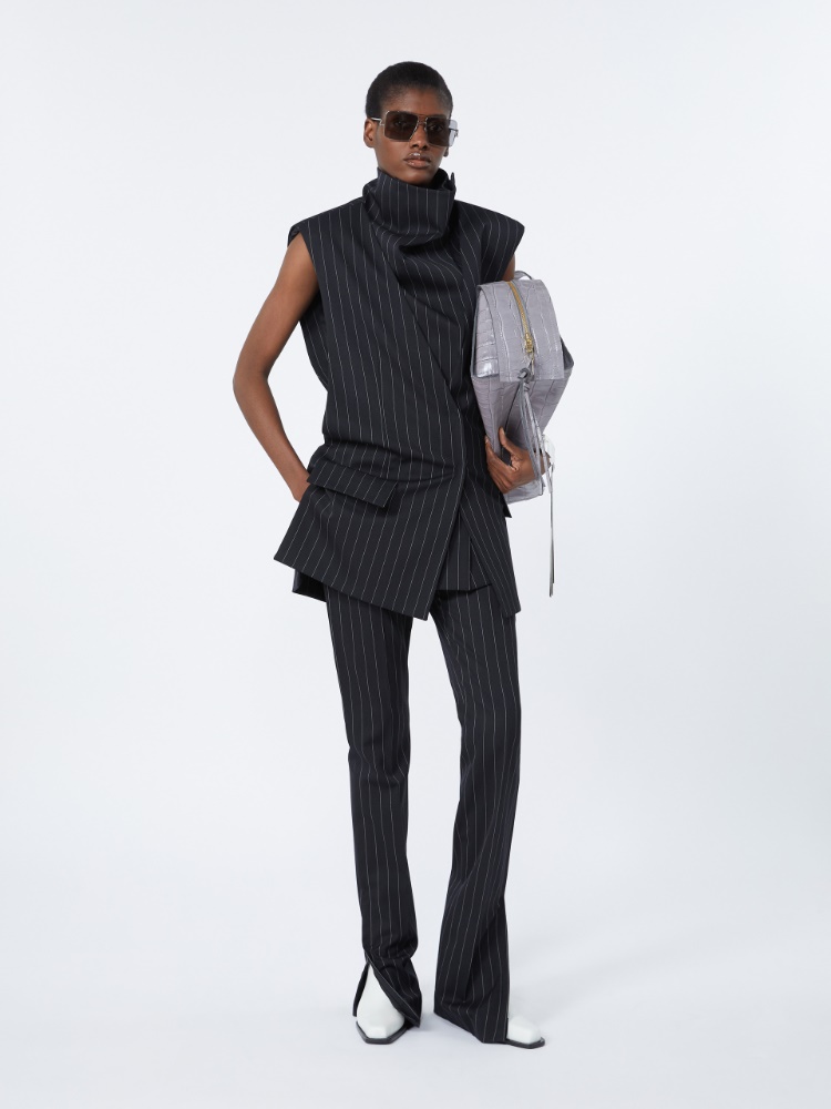 Sleeveless pinstripe wool jacket - BLACK