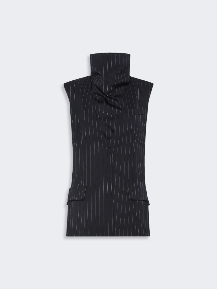 Sleeveless pinstripe wool jacket - BLACK