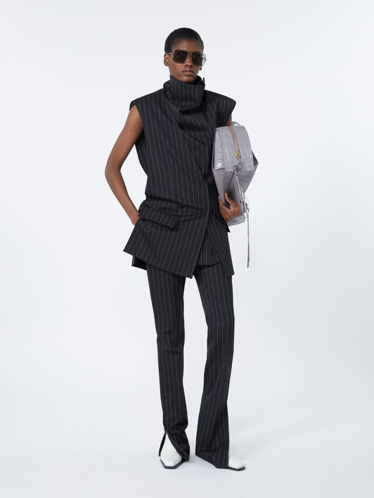 Sleeveless pinstripe wool jacket - BLACK - Max Mara