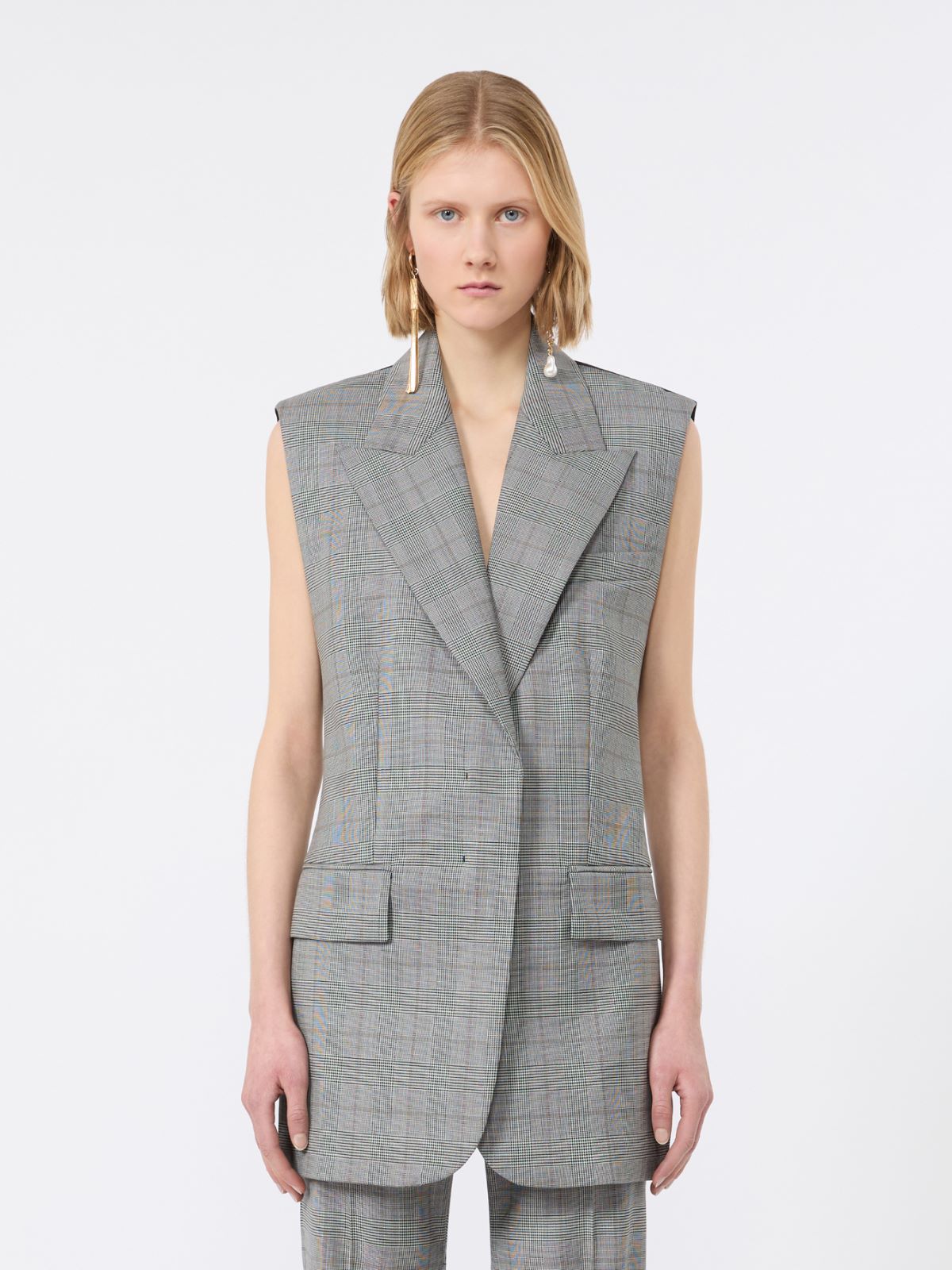 Ärmelloser Blazer aus reiner Wolle mit Glencheck-Karomuster - SCHWARZWEISS - Max Mara - 2