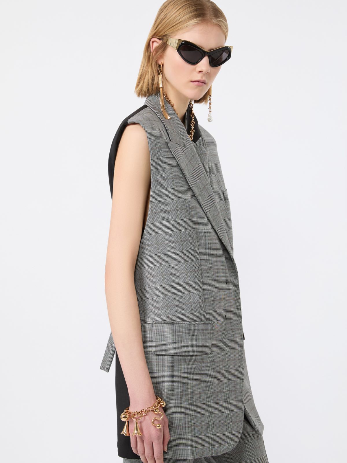 Ärmelloser Blazer aus reiner Wolle mit Glencheck-Karomuster - SCHWARZWEISS - Max Mara - 4