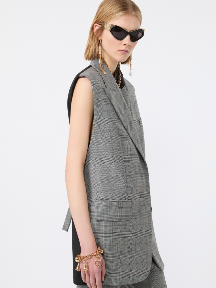 Ärmelloser Blazer aus reiner Wolle mit Glencheck-Karomuster - SCHWARZWEISS - Max Mara - 4
