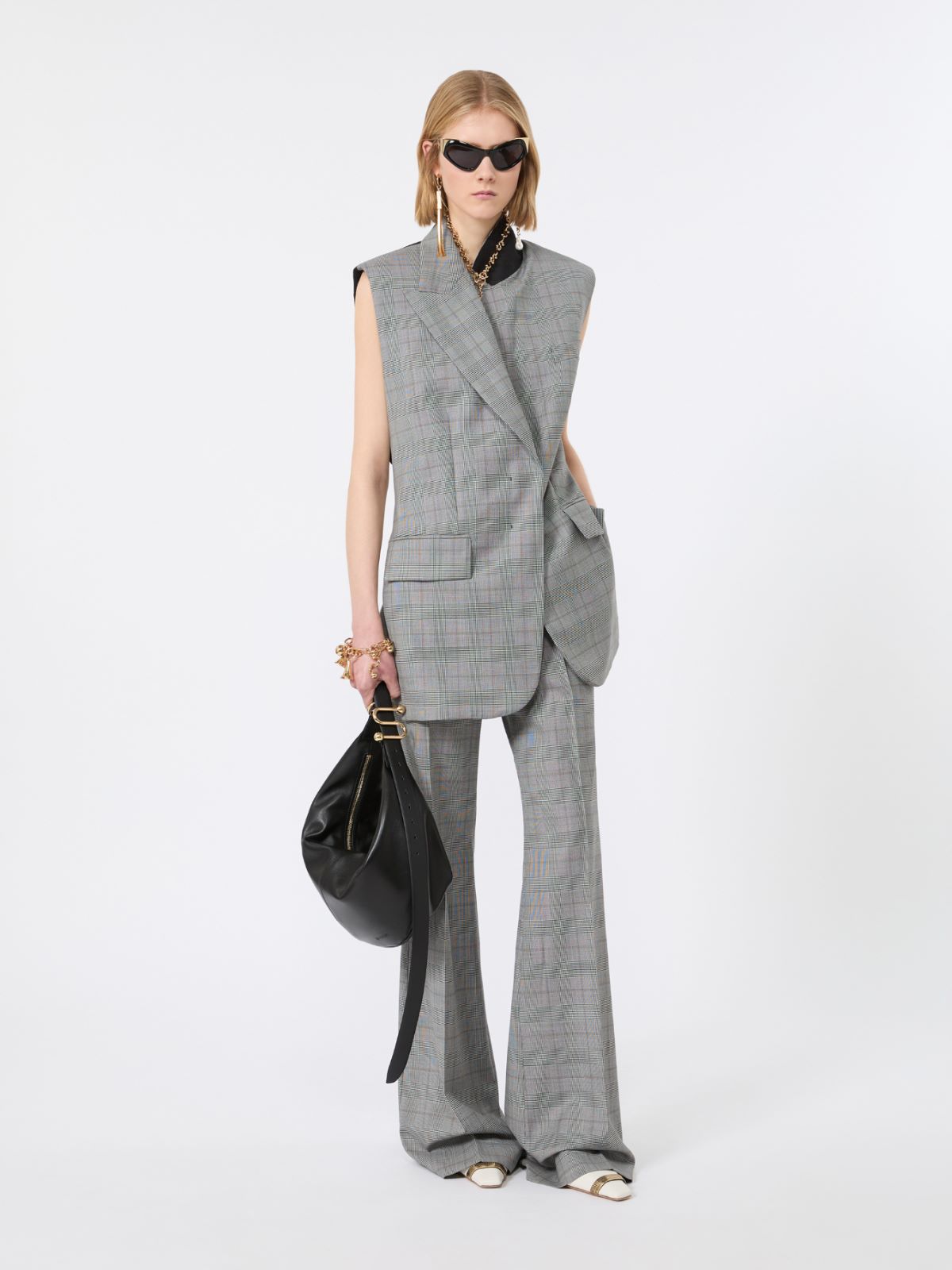 Ärmelloser Blazer aus reiner Wolle mit Glencheck-Karomuster - SCHWARZWEISS - Max Mara
