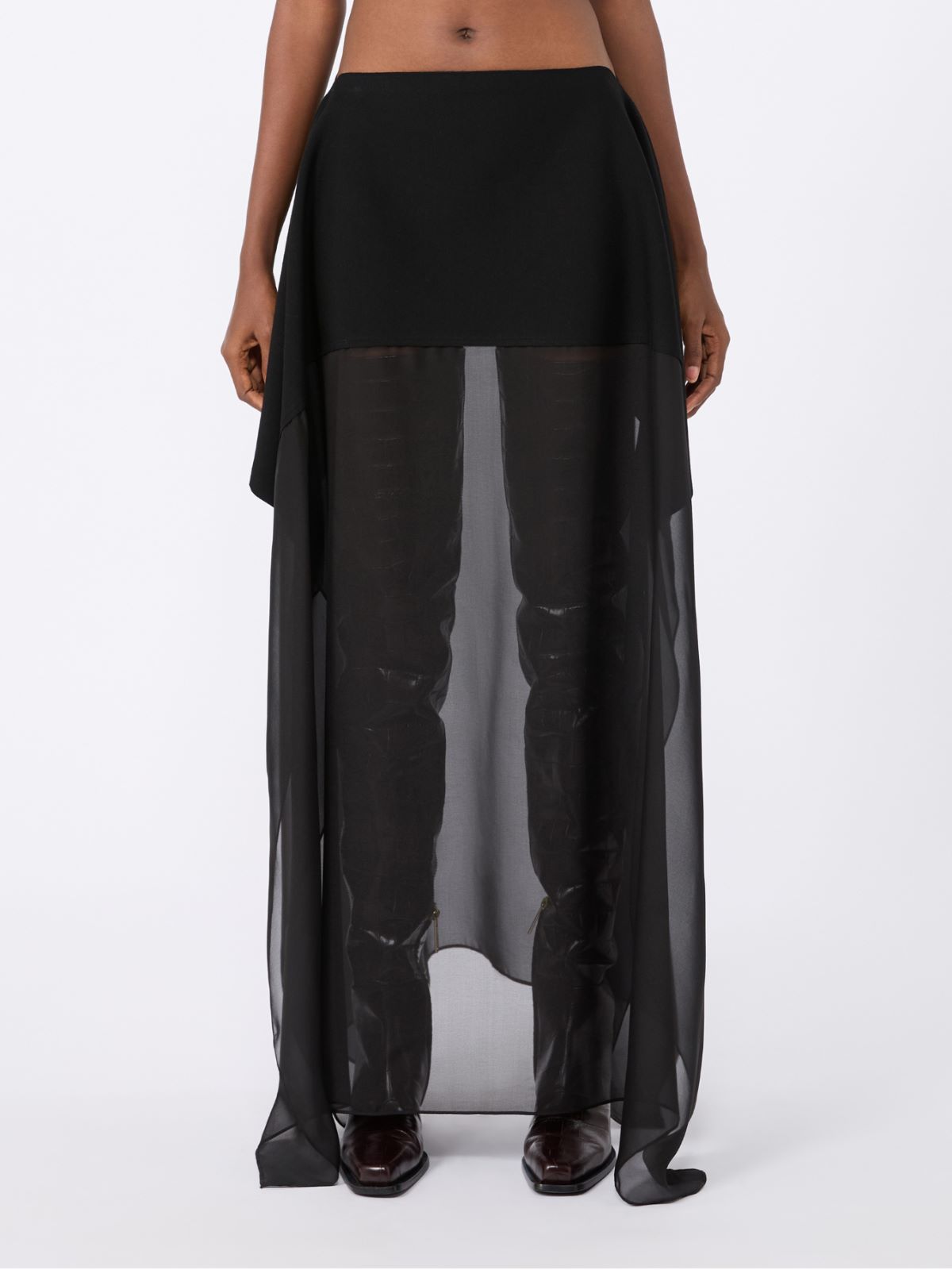 Falda larga de punto y georgette de seda - NEGRO - Max Mara - 2