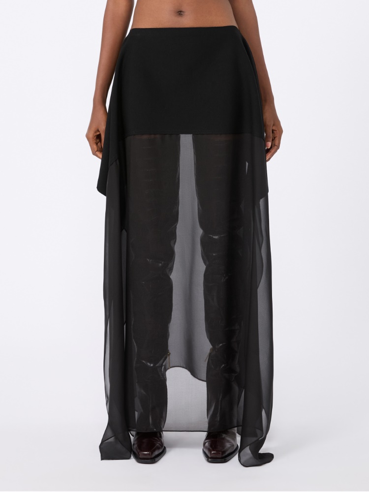 Falda larga de punto y georgette de seda - NEGRO - Max Mara - 2