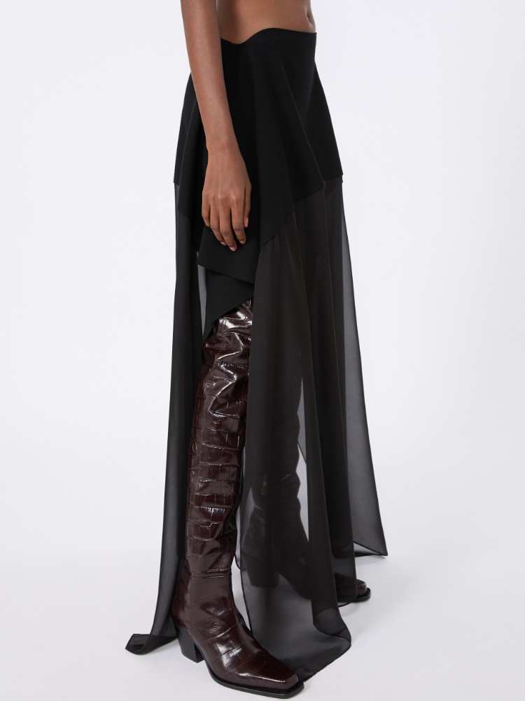 Falda larga de punto y georgette de seda - NEGRO - Max Mara - 4