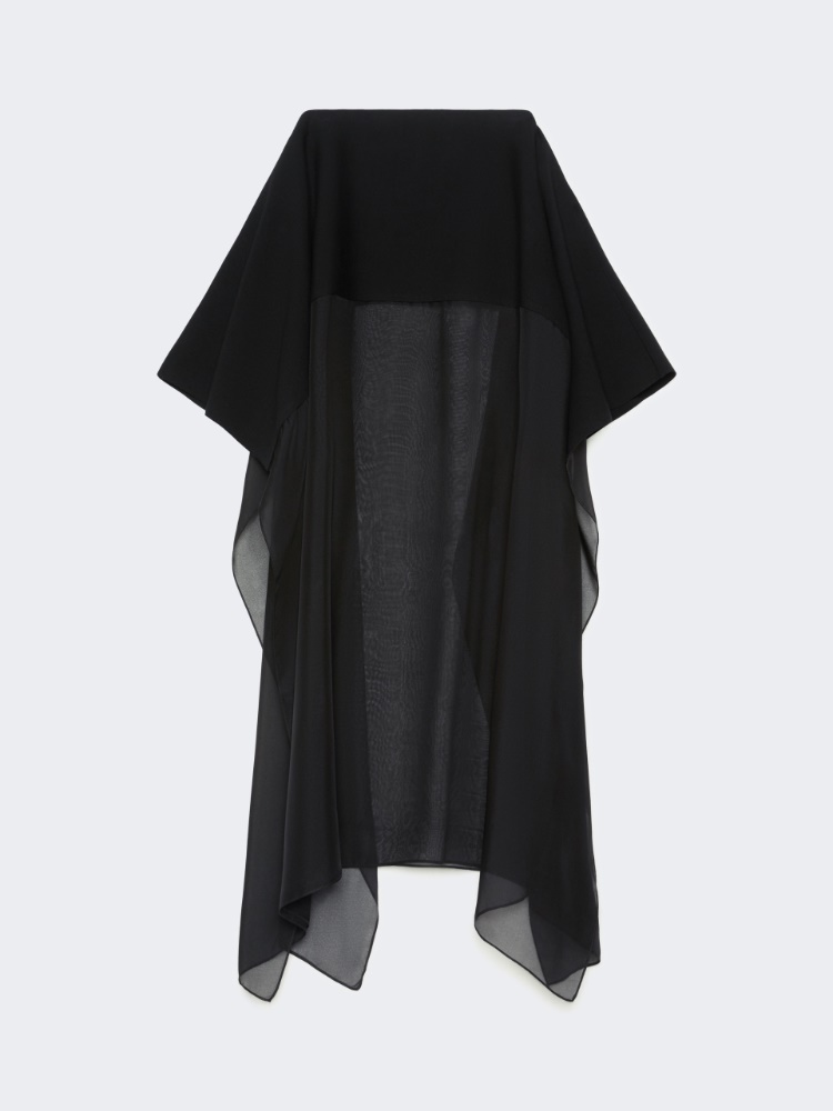 Falda larga de punto y georgette de seda - NEGRO
