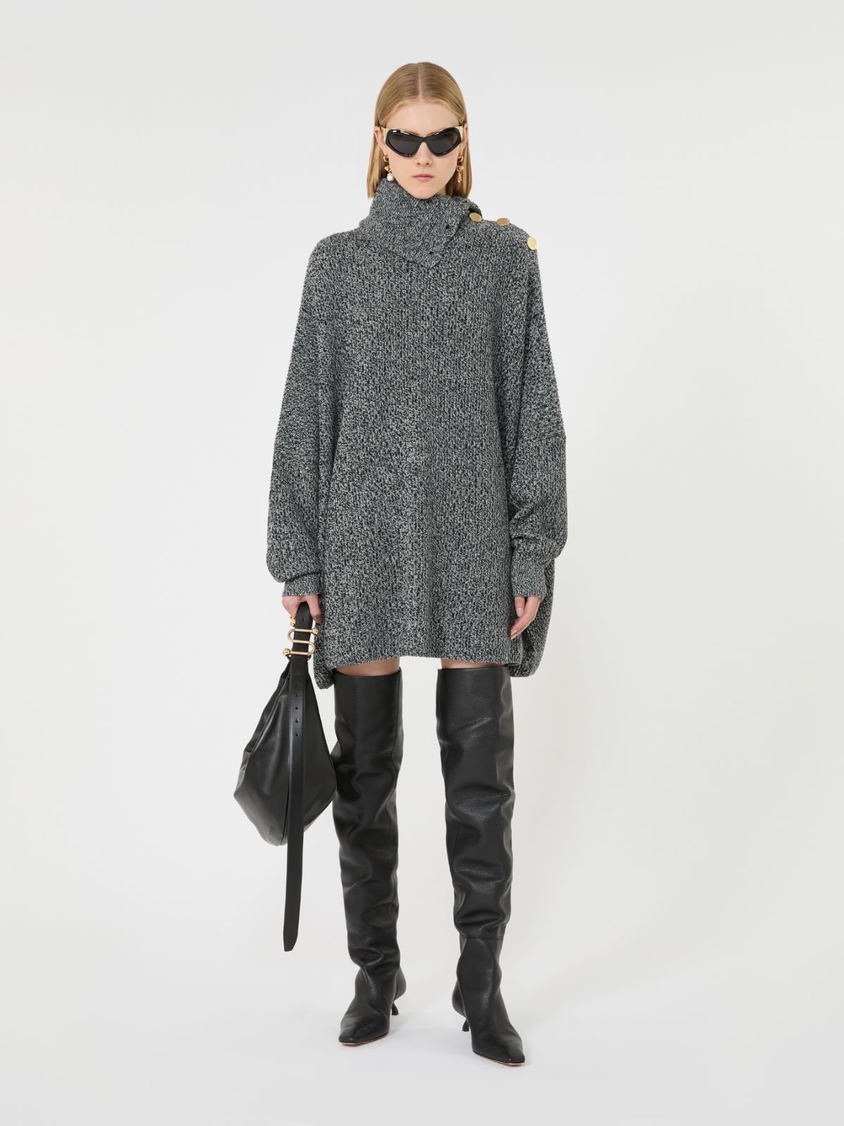 Oversized wool and cashmere dress - BLACK