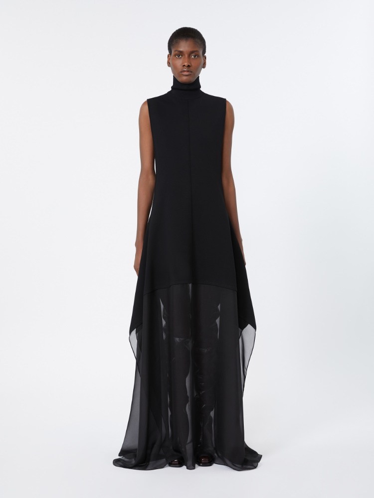 Long viscose knit and silk georgette dress - BLACK - Max Mara - 2