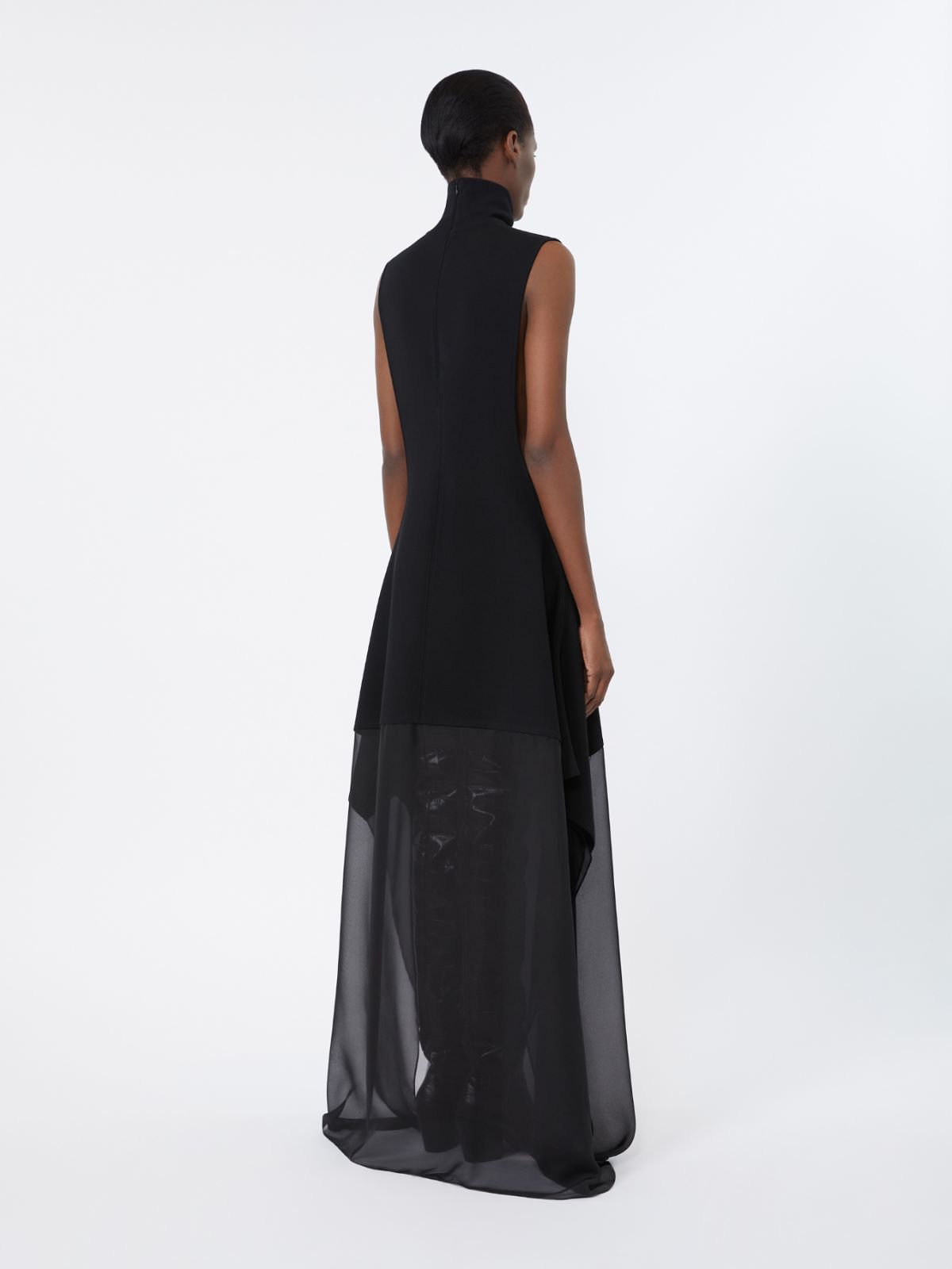 Long viscose knit and silk georgette dress - BLACK - Max Mara - 3